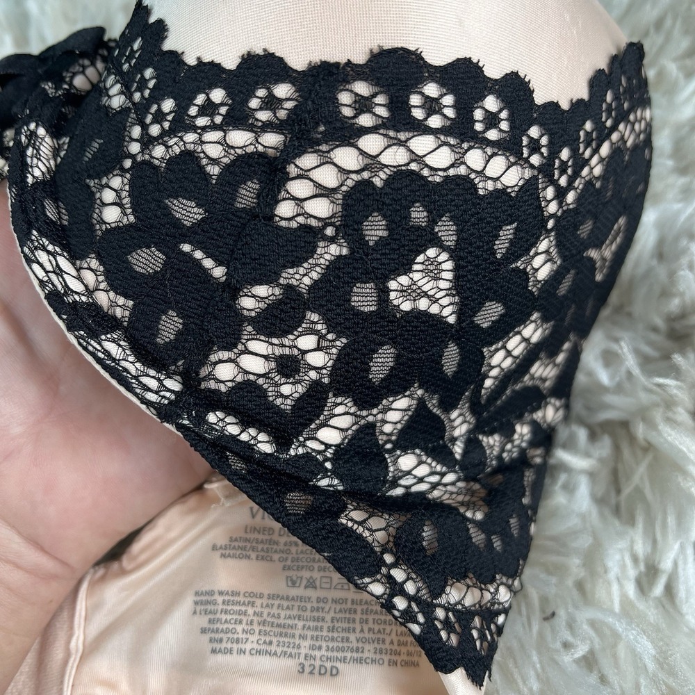 VICTORIAS SECRET Lined Demi Bra Size 32DD Pink Black Romantic Sexy #36007682 - Picture 5 of 6